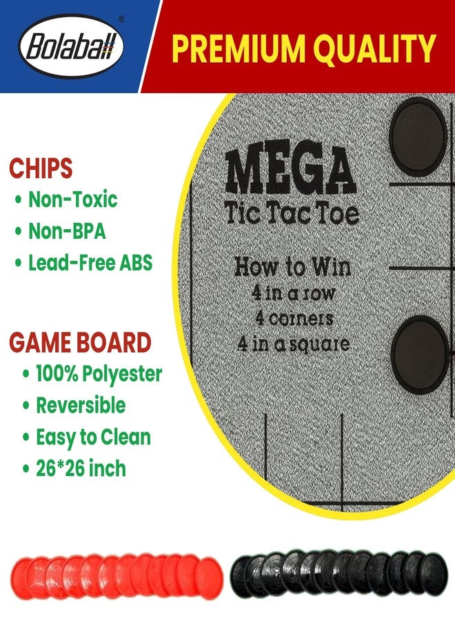 Bolaball 3-in-1 Jumbo Checkers & Tic Tac Toe Game Set with Carry Bag – Giant Outdoor Board Games, Family Games, Reversible 26" x 26" Board, 24 Easy-Grip Chips, for 13+ Age - Image 4