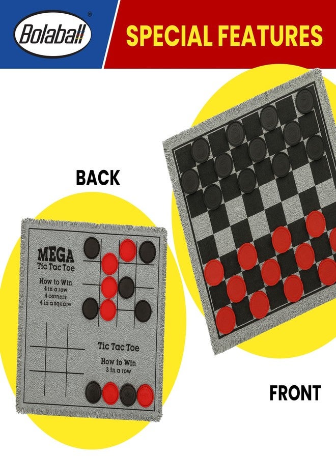 Bolaball 3-in-1 Jumbo Checkers & Tic Tac Toe Game Set with Carry Bag – Giant Outdoor Board Games, Family Games, Reversible 26" x 26" Board, 24 Easy-Grip Chips, for 13+ Age - Image 2
