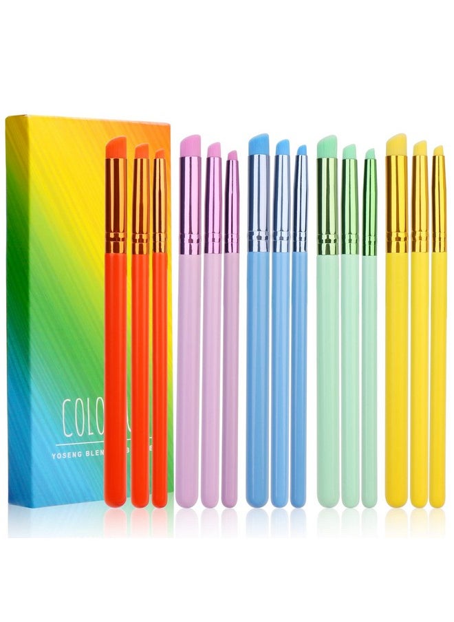 Yoseng - 15 Pieces Mini Detailed Ink Blending Brushes For Card Making,Small Blender Art Blending Tool,Use With Intricate Stencils,Deal With Small Details(Oblique Head,5 Colors) - Image 1