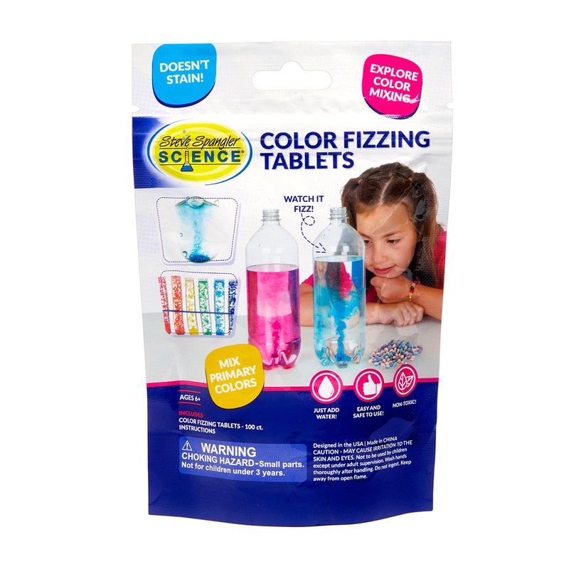 Steve Spangler Science Steve Spangler Science - WTIN-100 Color Fizzers, 100 Tablets – Assorted Colors (Red, Yellow & Blue) – Colorful Science Experiment Kit for Kids, Won’t Stain Hands or Surfaces, Exciting STEM Activity  - Image 1