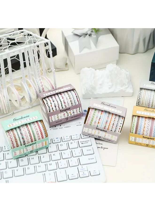 Floral Washi Tape Set 10 Rolls Decorative Crafting Tape for Scrapbooking Journaling Gift Wrapping - Image 4