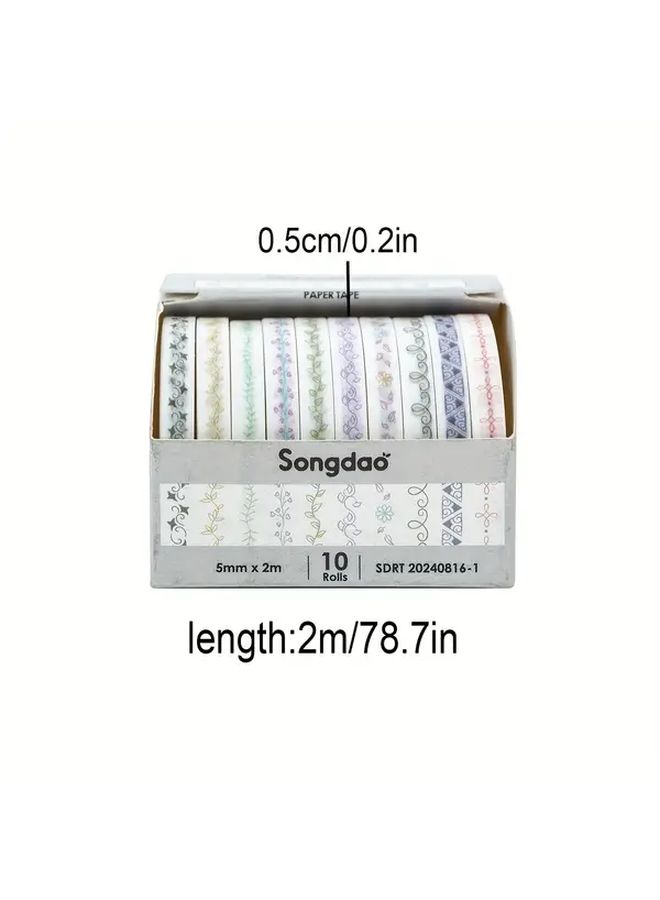 Floral Washi Tape Set 10 Rolls Decorative Crafting Tape for Scrapbooking Journaling Gift Wrapping - Image 3