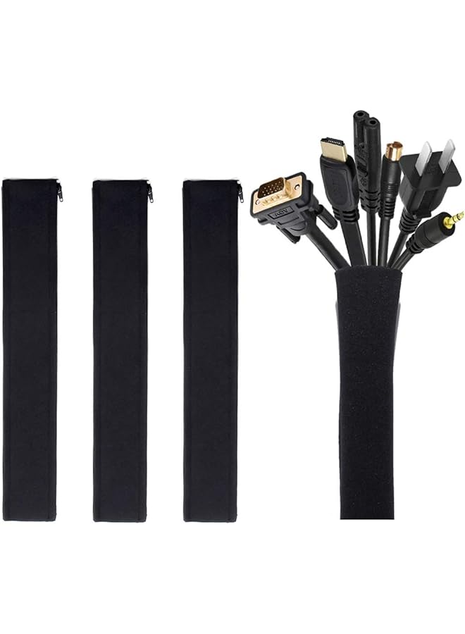 S-TOP 4 Pcs Cable Management Sleeve, Cord Management System for TV/Computer/Home Entertainment, 19-20 inch Flexible Cable Sleeve Wrap Cover Organizer - Black - Image 1