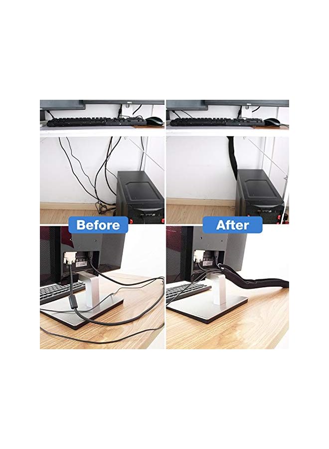 S-TOP 4 Pcs Cable Management Sleeve, Cord Management System for TV/Computer/Home Entertainment, 19-20 inch Flexible Cable Sleeve Wrap Cover Organizer - Black - Image 2