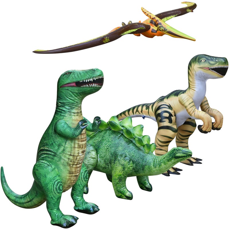 Jet Creations 4pk T Rex Stegosaurus Raptor Pteranodon Inflatable 3751 Prehistoric Dinosaur Toys for Adults and Kids 3 Year and up