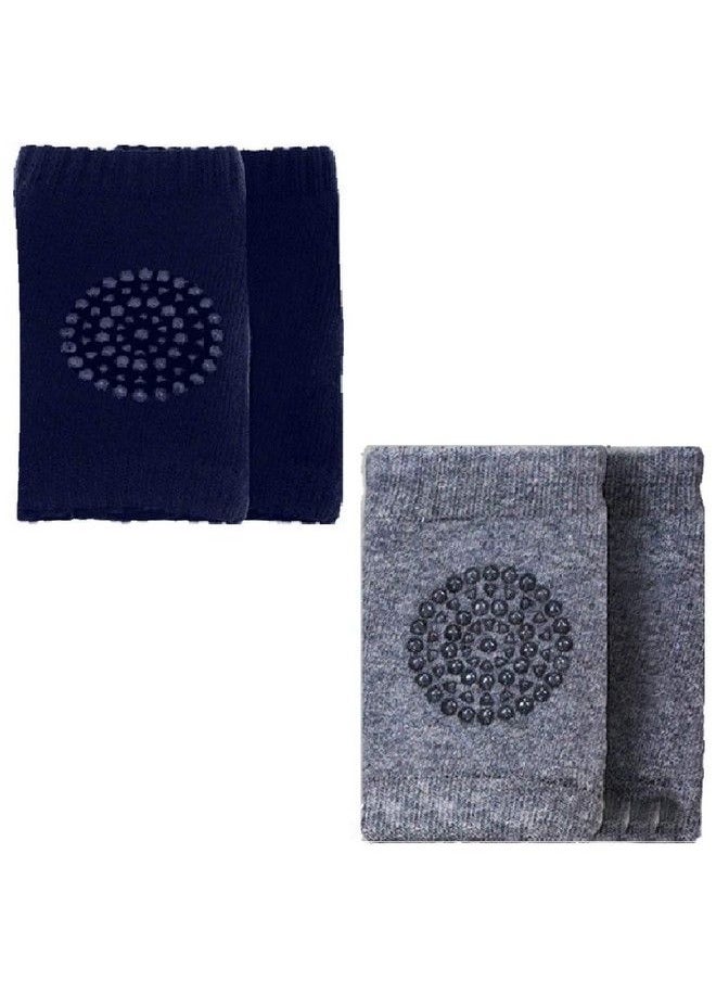 BabyMoon Baby Knee Pads For Crawling Anti Slip Padded Stretchable Elastic Cotton Soft Breathable Comfortable Knee Cap Elbow Safety Protector (Pack Of 2 Pairs Light Grey & Dark Blue)  - Image 2