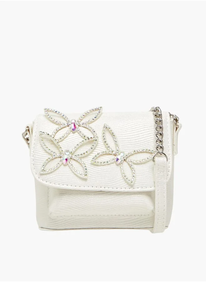 ميسي الصغيرة Girls Embellished Crossbody Bag with Chain Strap and Button Closure