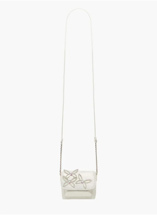 ميسي الصغيرة Girls Embellished Crossbody Bag with Chain Strap and Button Closure