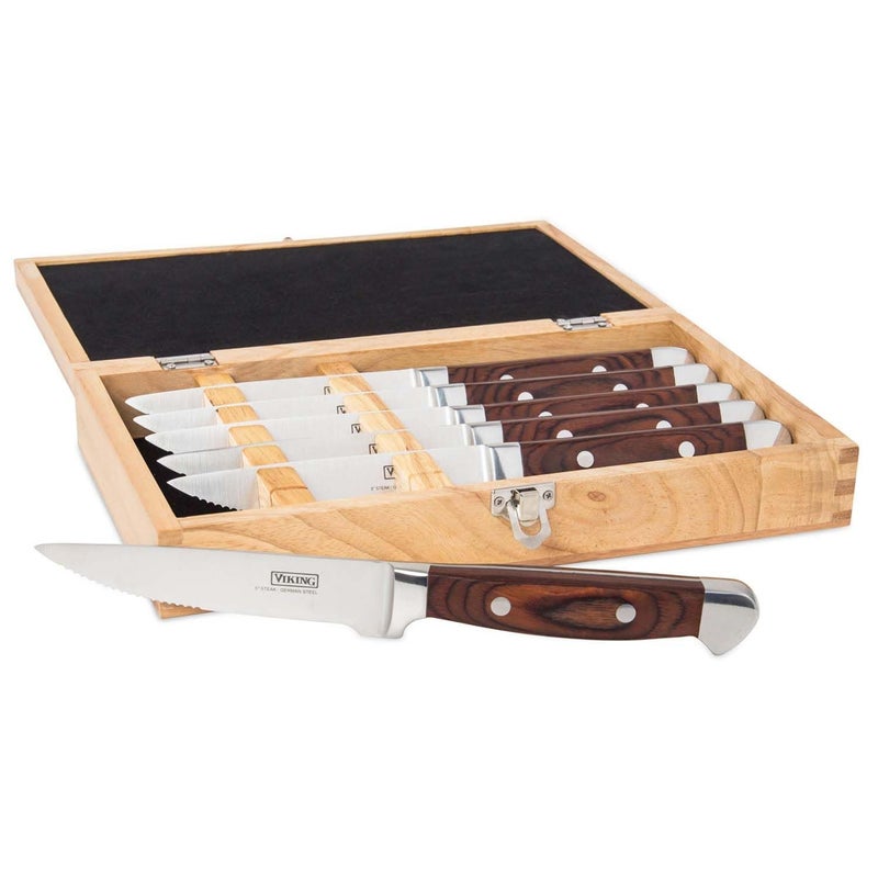 Viking 6-Piece Steak Knife Set With Box | Red - Image 1