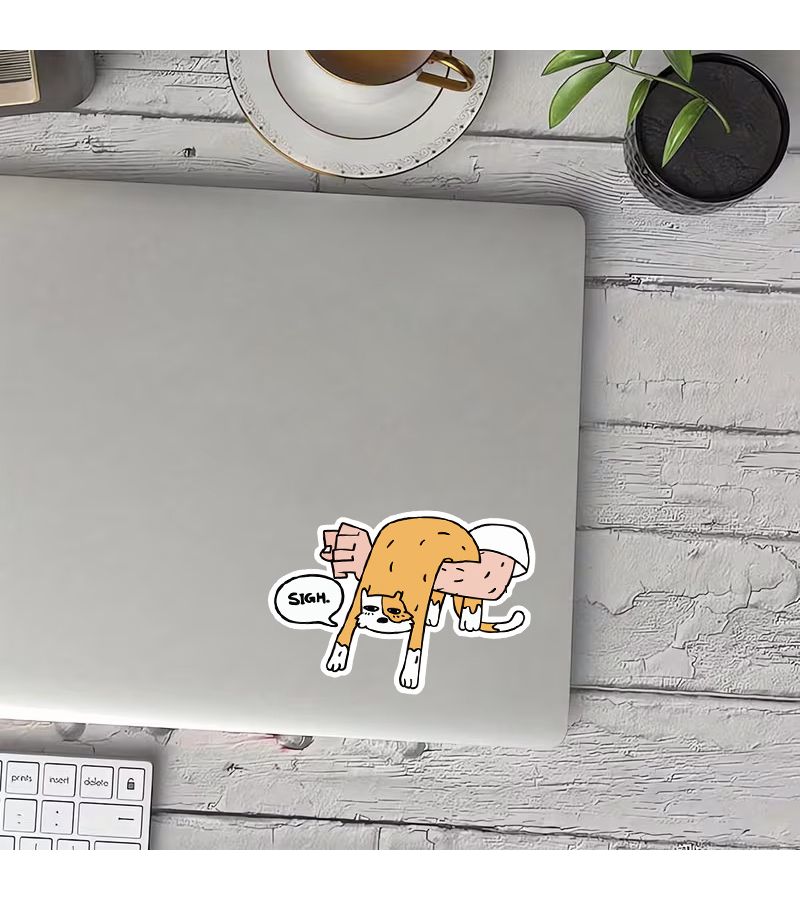 Cat Sigh Sticker 1pc Scratch Resistant Durable For Laptops Motorcycles Guitars - Image 5