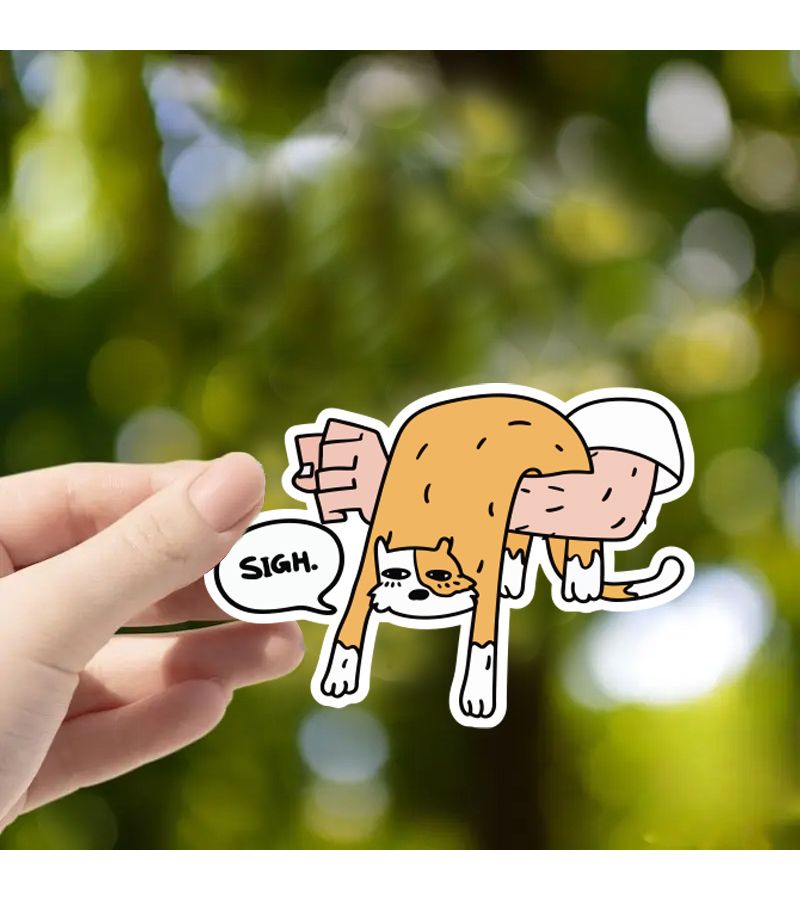Cat Sigh Sticker 1pc Scratch Resistant Durable For Laptops Motorcycles Guitars - Image 1