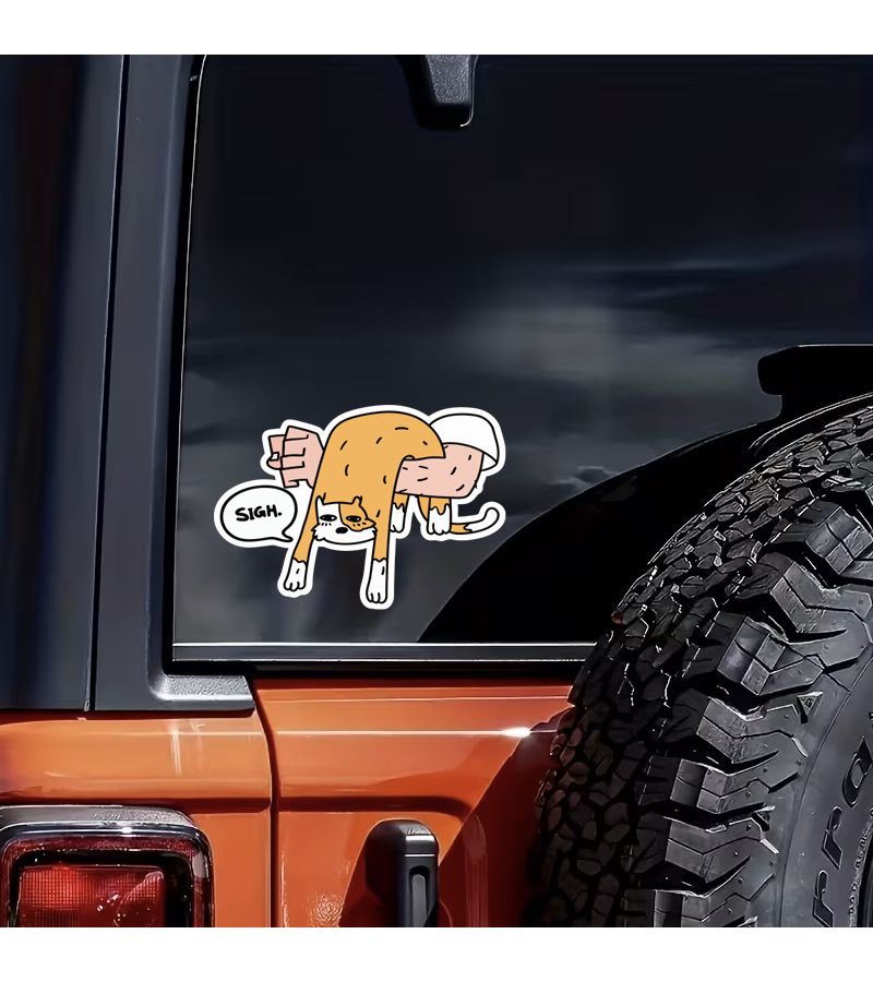 Cat Sigh Sticker 1pc Scratch Resistant Durable For Laptops Motorcycles Guitars - Image 4