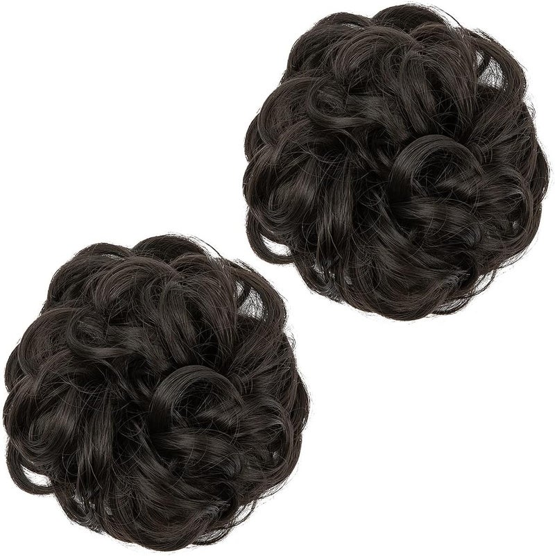 SARLA 2PCS Messy Bun Hair Pieces for Womens Synthetic Scrunchies Buns Extension Hairpieces Updo Pony Tail Black Brown - Image 2