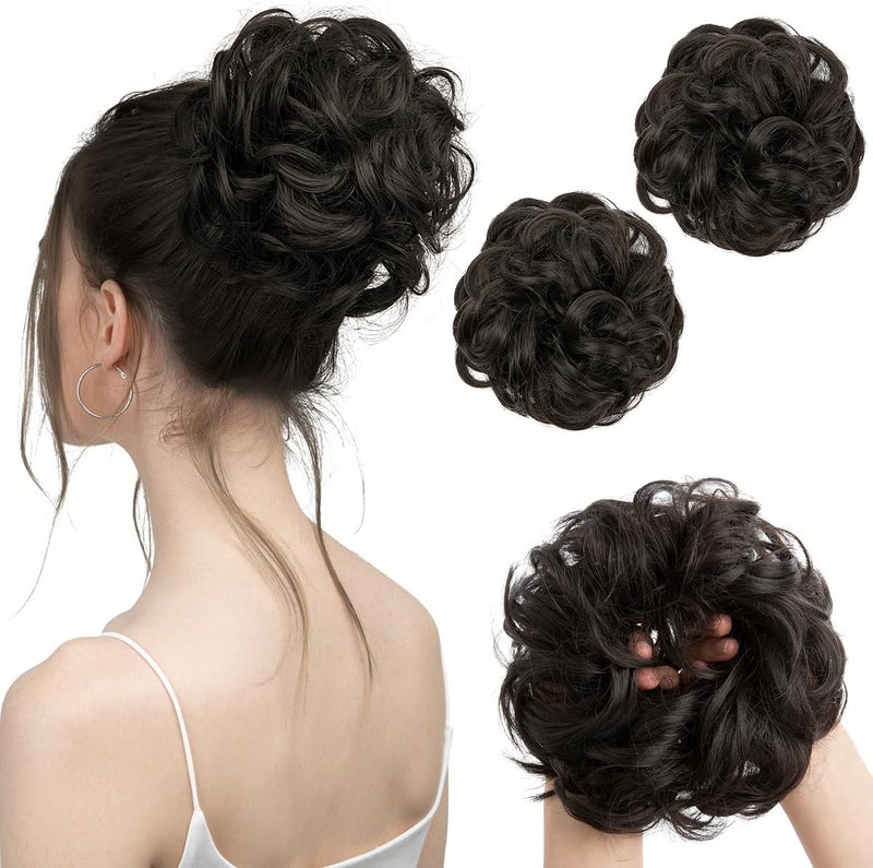 SARLA 2PCS Messy Bun Hair Pieces for Womens Synthetic Scrunchies Buns Extension Hairpieces Updo Pony Tail Black Brown - Image 1