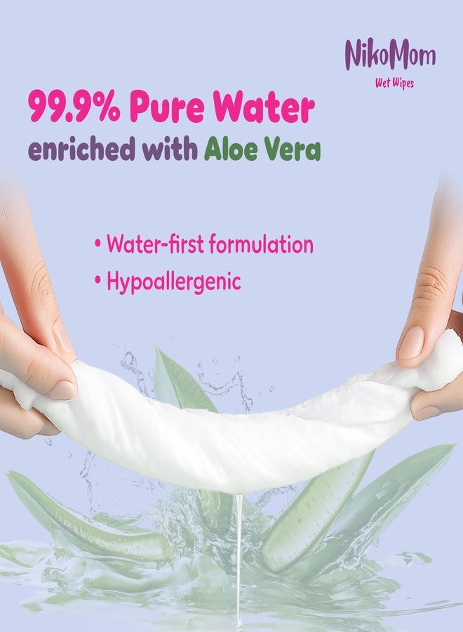 NikoMom 99.9% Pure Water Wet Wipes | Unscented & Hypoallergenic | Extra Soft & Thick with Aloe Vera Extract | Super Saver Pack | Gentle, Safe & Skin-Friendly | Pack of 20 - Image 4