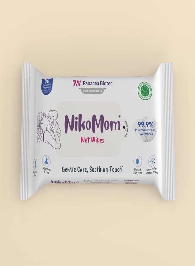 NikoMom 99.9% Pure Water Wet Wipes | Unscented & Hypoallergenic | Extra Soft & Thick with Aloe Vera Extract | Super Saver Pack | Gentle, Safe & Skin-Friendly | Pack of 20 - Image 1