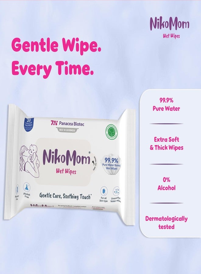 NikoMom 99.9% Pure Water Wet Wipes | Unscented & Hypoallergenic | Extra Soft & Thick with Aloe Vera Extract | Super Saver Pack | Gentle, Safe & Skin-Friendly | Pack of 20 - Image 3