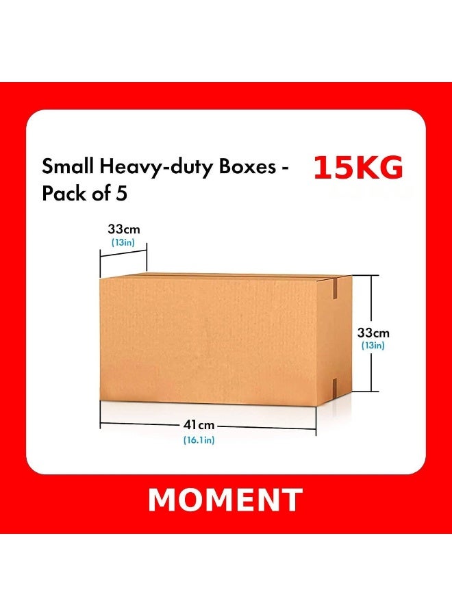 MOMENT [5 Pack] Small Double Wall 100% Recyclable Corrugated Cardboard Moving Boxes With 15 Kg Capacity, [41 X 33 X 33 Cm] Brown Carton For Packaging, Shipping And Storage, 5 Ply  - Image 2