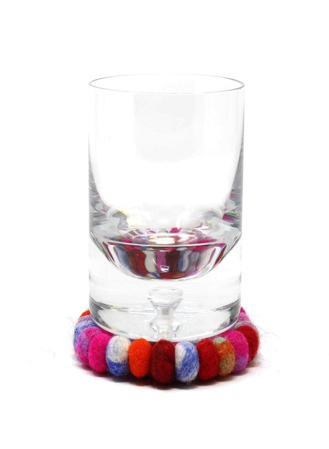 Global Crafts Hand Crafted Felt Ball Wool Coaster Set from Nepal, 4" Natural Drink Coaster, 4-Pack, Rainbow - Image 2