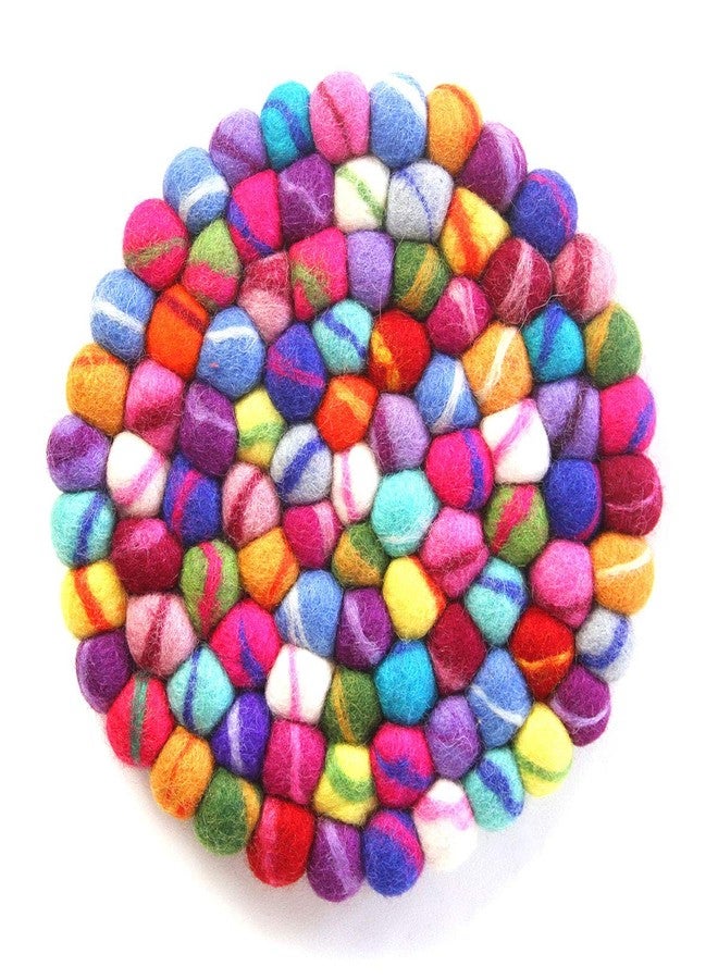 Global Crafts Hand Crafted Felt Ball Wool Coaster Set from Nepal, 4" Natural Drink Coaster, 4-Pack, Rainbow - Image 3