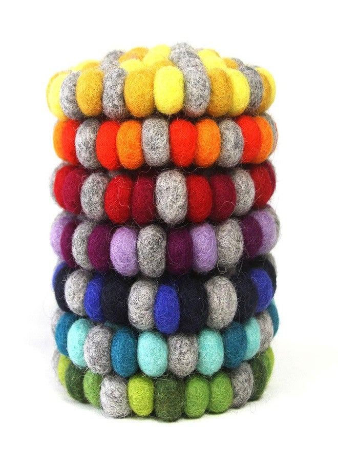 Global Crafts Hand Crafted Felt Ball Wool Coaster Set from Nepal, 4" Natural Drink Coaster, 4-Pack, Rainbow - Image 5