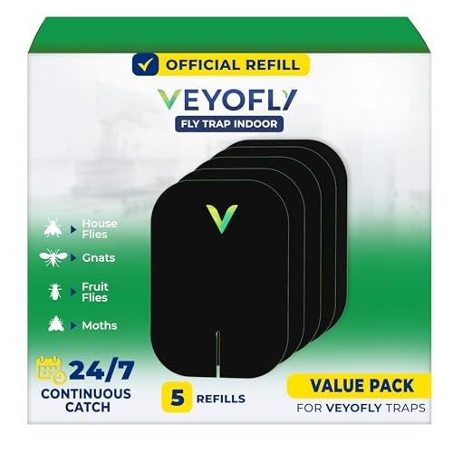 VEYOFLY Fly Trap Indoor Refill, Fruit Fly Traps for Indoors, Gnat Traps for House Indoor,Fly Catcher, Fly Trap,Plug in Catch for Fruit Flies,Moths,Gnats,Mosquito Trap (Pack of 5 Refills-Black) - Image 1