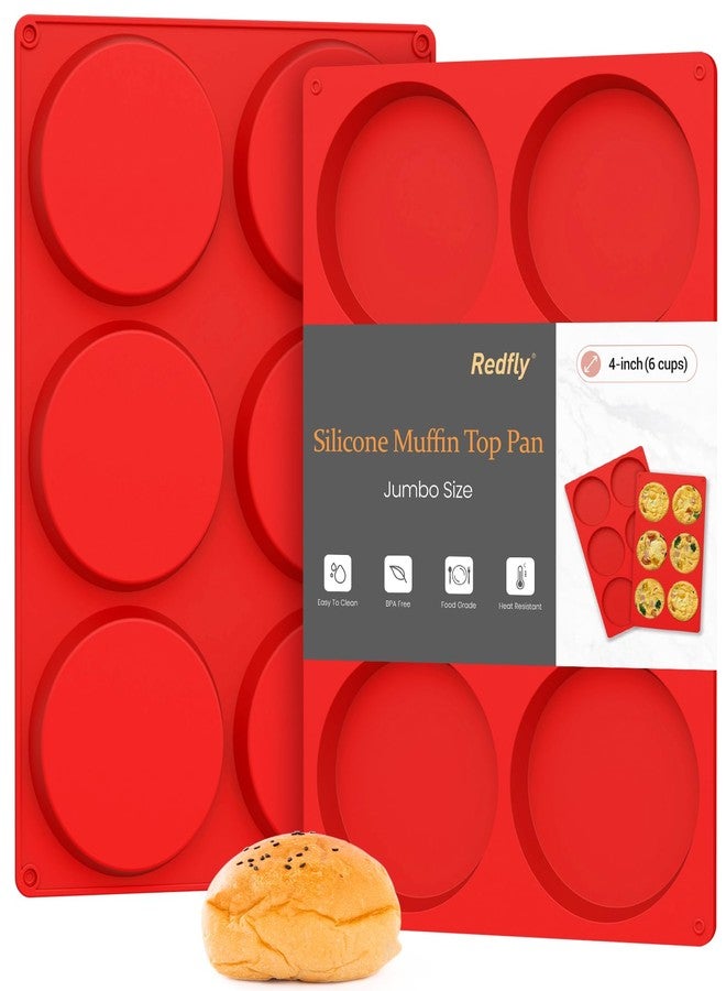 Redfly Silicone Egg Molds for Breakfast Sandwiches 2 Pcs, Non Stick 4 Inch Egg Bites Baking Pans, Jumbo Silicone Muffin Pans for Baking, Round Muffin Top Pan for Whoopie Pie Pan, Hamburger, Fruit Tart - Image 1