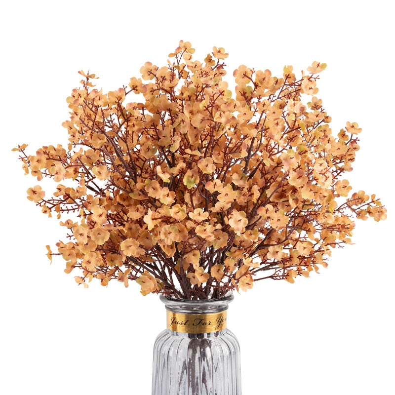 HIAGROW Babys Breath Artificial Flowers  8 Bundles Real Touch Light Brown Fake Flowers Burgundy Silk Flowers Bulk for Vase Home Office Wedding Christmas Indoor Outdoor Centerpiece Table Decorations - Image 1