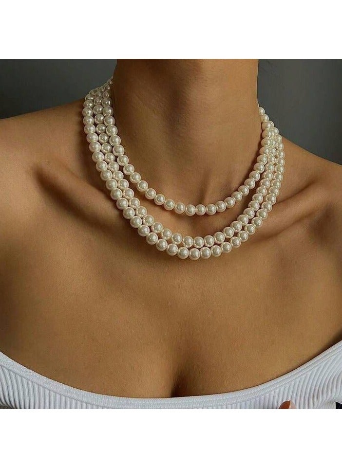Vbranda Triple-Layer Pearl Necklace-OFF WHITE 