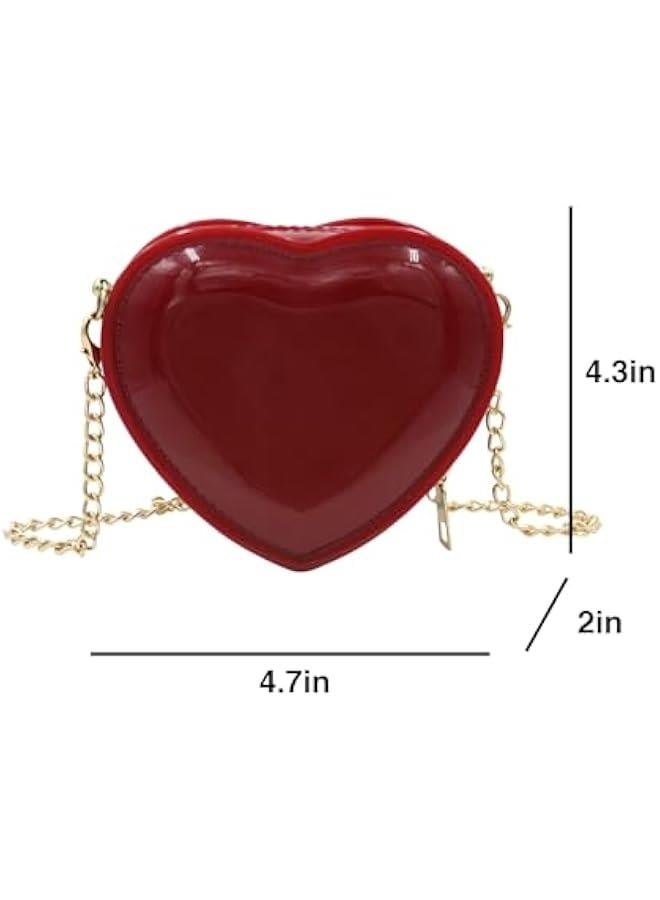 محفظة جيلي ملونة صغيرة للفتيات على شكل قلب، حقيبة كتف، حقائب كروس بودي بسلسلة هدايا عيد الميلاد، باللون الأحمر - Image 5