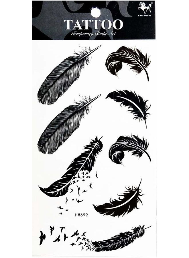 PP TATTOO - 1 Sheet Black Bird Feather Animal Waterproof Temporary Tattoo Festival Flash Fake Tattoo Body Art Stickers - Image 1