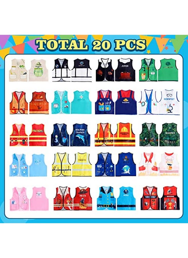 Haysandy - 20 Pcs Kids Community Helper Dress Up Vest Career Costumes Role Play Career Cosplay Clothes Pretend And Play Costume For Kids Dress Up Doctor Police Fireman Car Racer Cowboy Farmers Worker Pirate - Image 1
