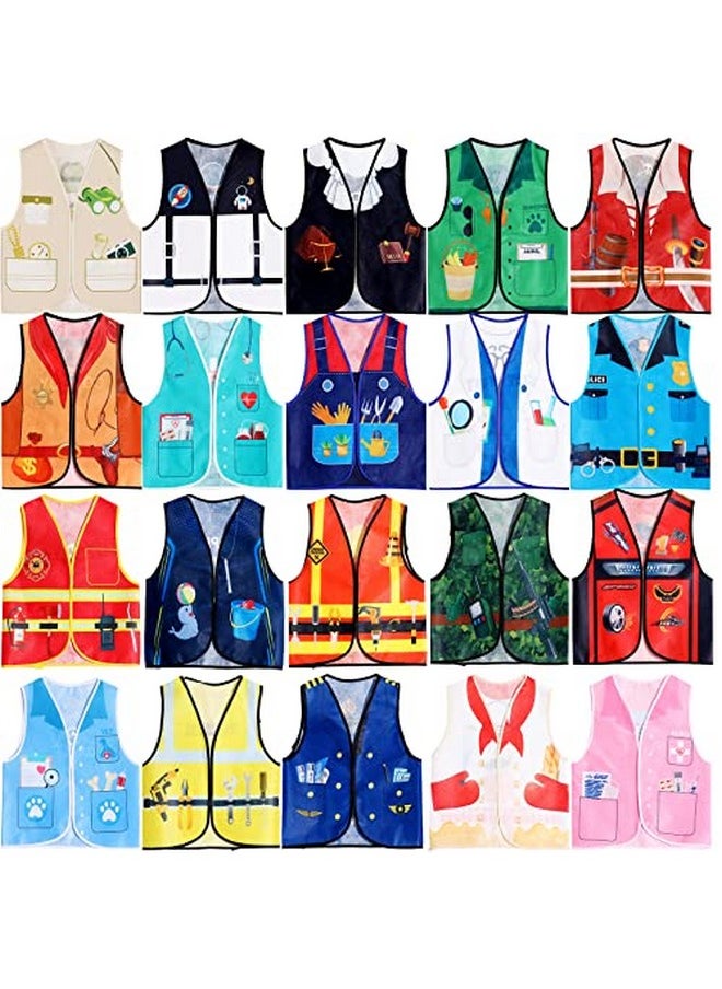 Haysandy - 20 Pcs Kids Community Helper Dress Up Vest Career Costumes Role Play Career Cosplay Clothes Pretend And Play Costume For Kids Dress Up Doctor Police Fireman Car Racer Cowboy Farmers Worker Pirate - Image 1