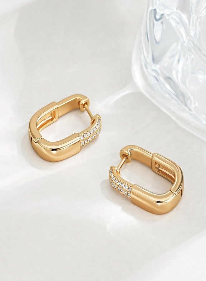 FETTERO Hoop Earrings for Women, 14K Gold Plated Lightweight Charm CZ Bar Gold Hoops, Hypoallergenic Earrings for Women Ear Piercing Jewelry - Image 4
