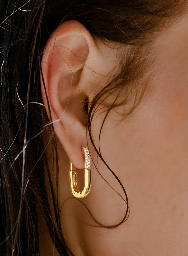 FETTERO Hoop Earrings for Women, 14K Gold Plated Lightweight Charm CZ Bar Gold Hoops, Hypoallergenic Earrings for Women Ear Piercing Jewelry - Image 3
