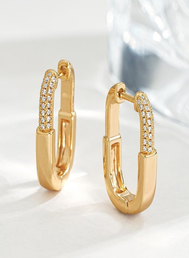FETTERO Hoop Earrings for Women, 14K Gold Plated Lightweight Charm CZ Bar Gold Hoops, Hypoallergenic Earrings for Women Ear Piercing Jewelry - Image 5