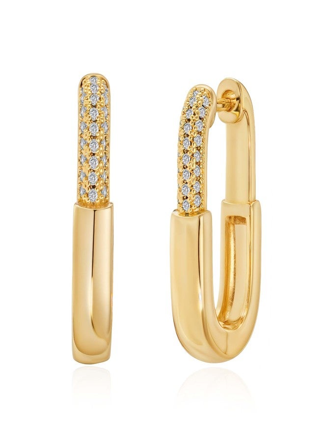 FETTERO Hoop Earrings for Women, 14K Gold Plated Lightweight Charm CZ Bar Gold Hoops, Hypoallergenic Earrings for Women Ear Piercing Jewelry - Image 1