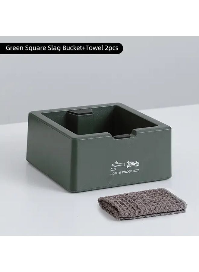 Green Coffee Knock Box Set With Non Slip Silicone And Absorbent Waffle Towel - Image 1