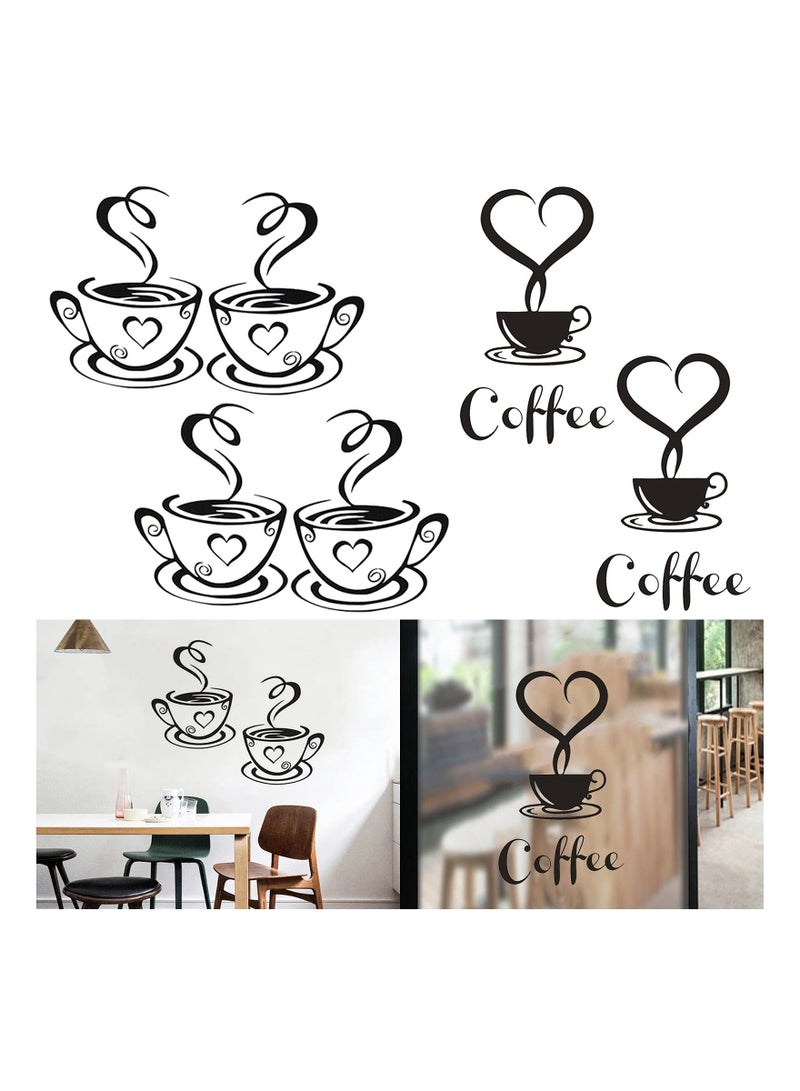 نيبمينينت 4 Pack Coffee Tea Cup Decal, Bar Decor Cafe Pub Accents Hotel Wall Embellishments Removable Signs Restaurant Design for Kitchen Home Office Shop Decoration - Image 1