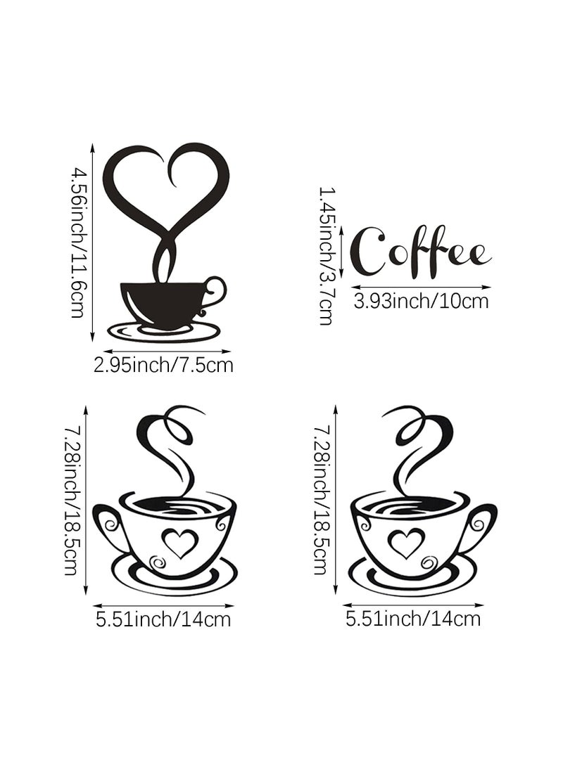 نيبمينينت 4 Pack Coffee Tea Cup Decal, Bar Decor Cafe Pub Accents Hotel Wall Embellishments Removable Signs Restaurant Design for Kitchen Home Office Shop Decoration - Image 4
