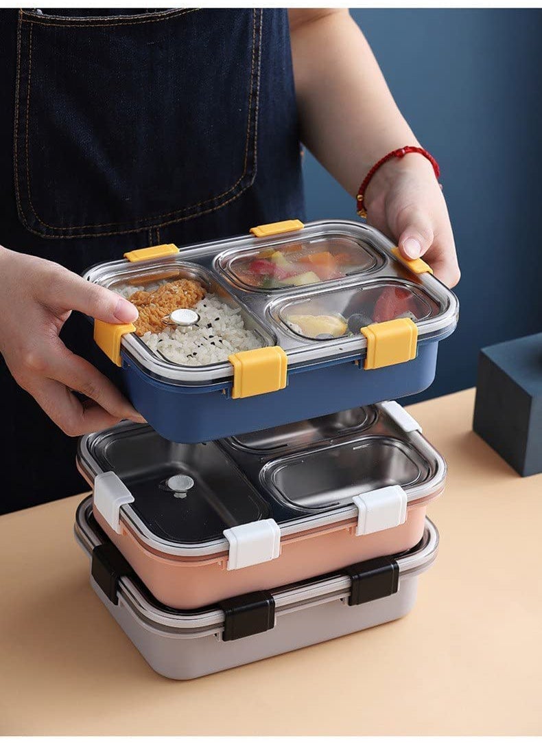 OANGO OANGO Lunch Box for Kids 3 Compartment Stainless Steel Lunch Boxes with Removable Inner Plate Reusable Safe Food Containers for Adults and Kids Multicolor 3 Compartment Oval  - Image 2
