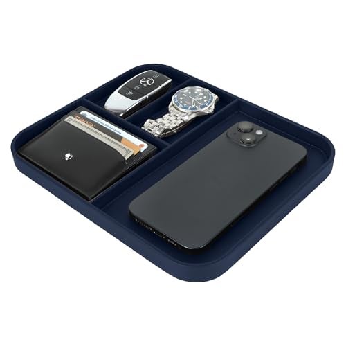 V-CUBE DESIGNS Premium Vegan Leather Valet Tray|Stylish & Modern Office Desk Tray| Table/Bedside/Entryway Organiser for Everyday Essentials Like Keys, Phone, Watch, Wallet, Jewellery|Spill-Proof|Blue - Image 5