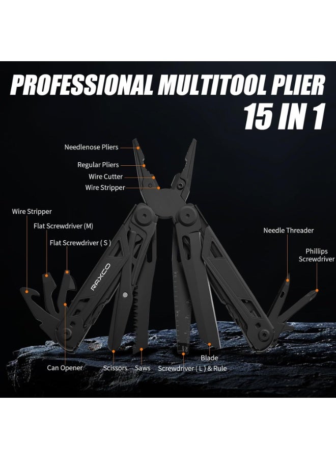 Soofam Multi-tool Pliers Tool,Gifts for Men, Survival and Camping tools,Stainless Steel with Nylon Sheath,Black - Image 2