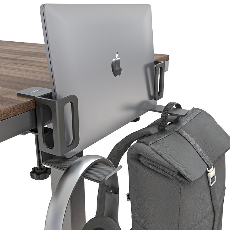 NODOCA Laptop Storage for Desk Vertical Laptop Stand for Desk MacBook Vertical Stand with Headphone Holder Desk Side Storage for MacBookSurfaceSamsungHPDellM Black - Image 2