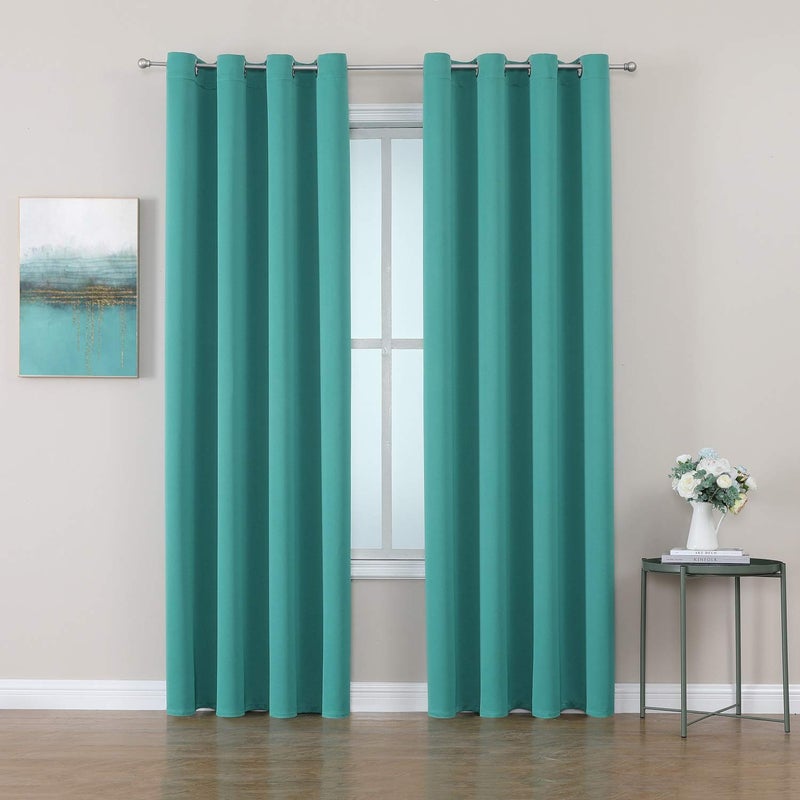 ChrisDowa Grommet Room Darkening Curtains for Bedroom and Living Room - 2 Panels Set Thermal Insulated Blackout Curtains (Teal, 52W x 95L) - Image 1