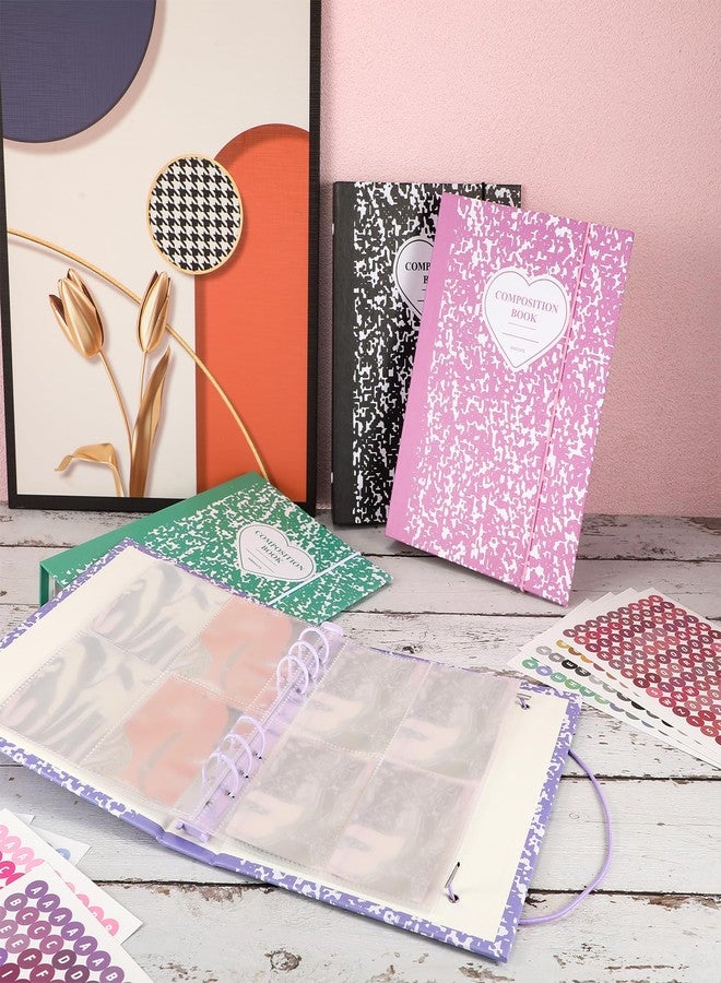 Honoson 4 Pcs A5 Kpop Photocard Binder Album with 20 Pcs 160 Pockets Kpop Photocard Sleeve 6 Ring Inner Refills and Stickers Holder Book for Picture Card Storage(Patchy Pattern) - Image 4