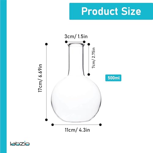 LABZIO 500ml Glass Boiling Flask Flower Vase Set of 2 | Transparent Decorative Vases for Home, Office, Living Room, Tabletop, Centerpiece, Hydroponics & Indoor Plant Decoration - Image 2