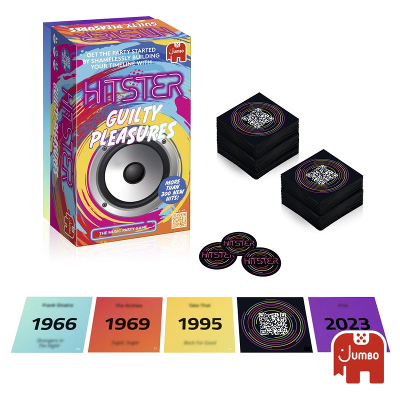 Jumbo Hitster - Guilty Pleasures, Fun Music Quiz Card Game, 2-10 Players - 300 Plus Guilty Pleasure Music Hits - Great for Adult and Family Game Nights (US Edition) - Image 3