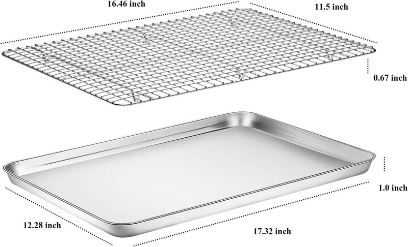 Deedro Baking Sheet with Cooling Rack Set [2 Sheets + 2 Racks], Stainless Steel Cookie Half Sheets Baking Pan Oven Tray with Rack, 17.3 x 12.3 x 1 Inch, Heavy Duty, Non-toxic, Easy Clean - Image 2