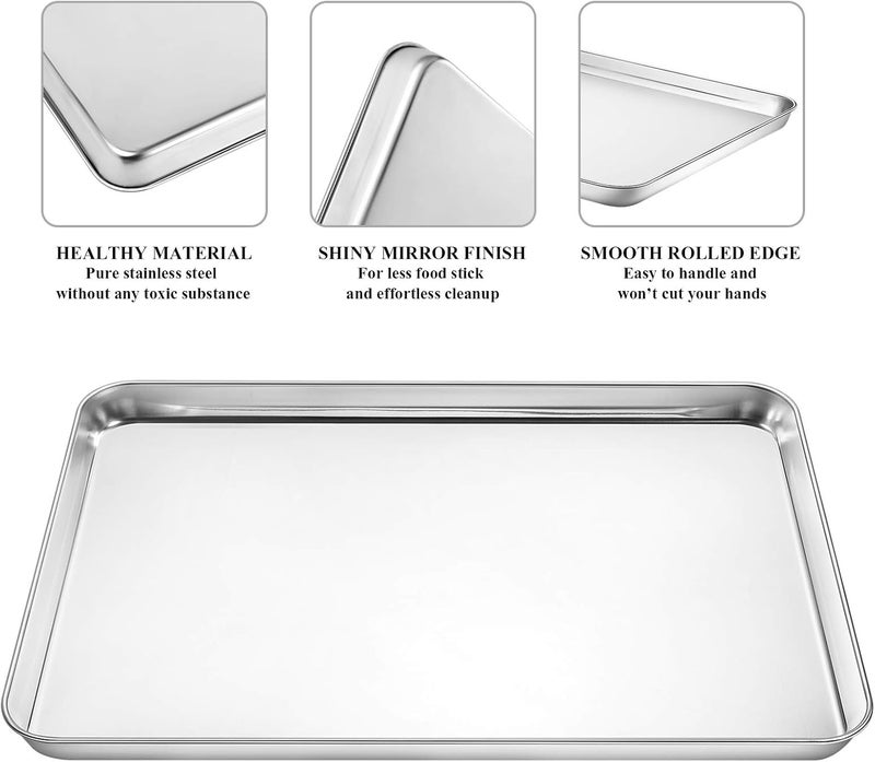 Deedro Baking Sheet with Cooling Rack Set [2 Sheets + 2 Racks], Stainless Steel Cookie Half Sheets Baking Pan Oven Tray with Rack, 17.3 x 12.3 x 1 Inch, Heavy Duty, Non-toxic, Easy Clean - Image 3
